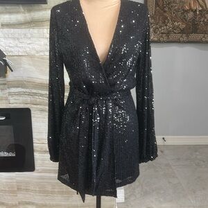 DKRX New Without Tags Black Sequin Wrap Dress. Size‎ XS